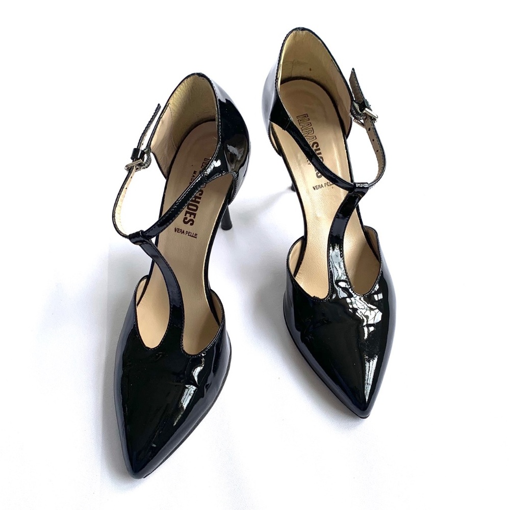 Patent Leather T-Strap Pumps